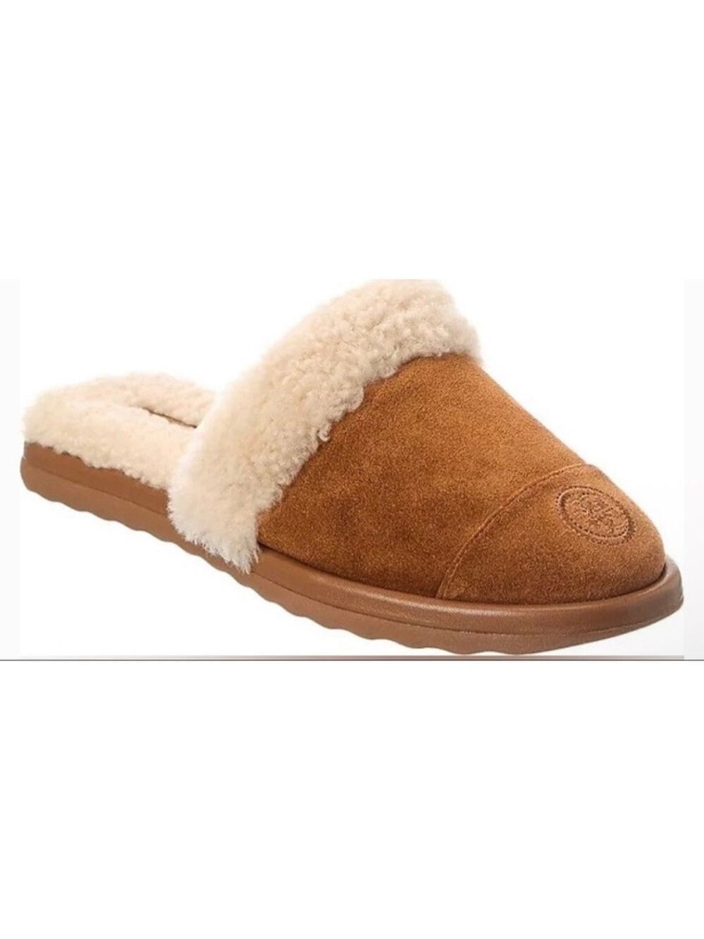 New Women's Tory Burch Suede & Shearling Slippers Brown Beige Size 7